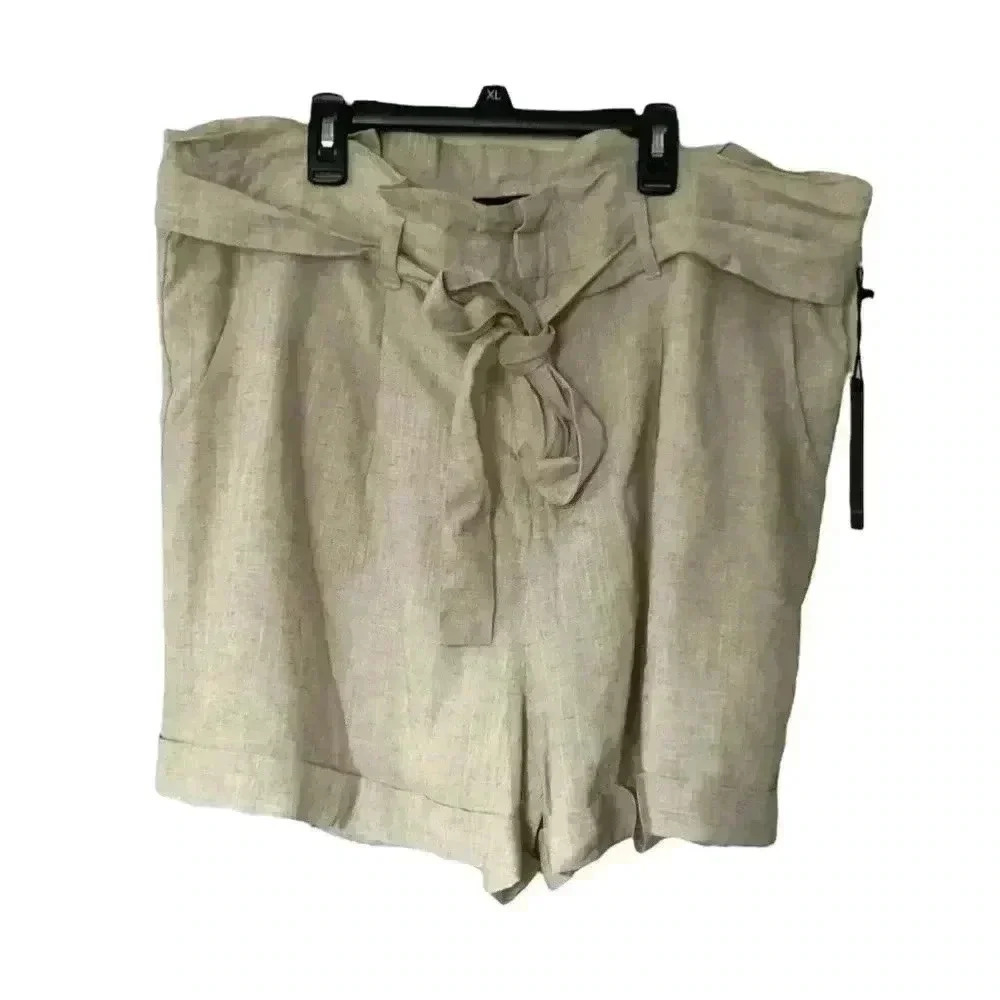 NWT FOREVER 21 Linen Blend Shorts Sand Color Size 2X High rise paper Bag style